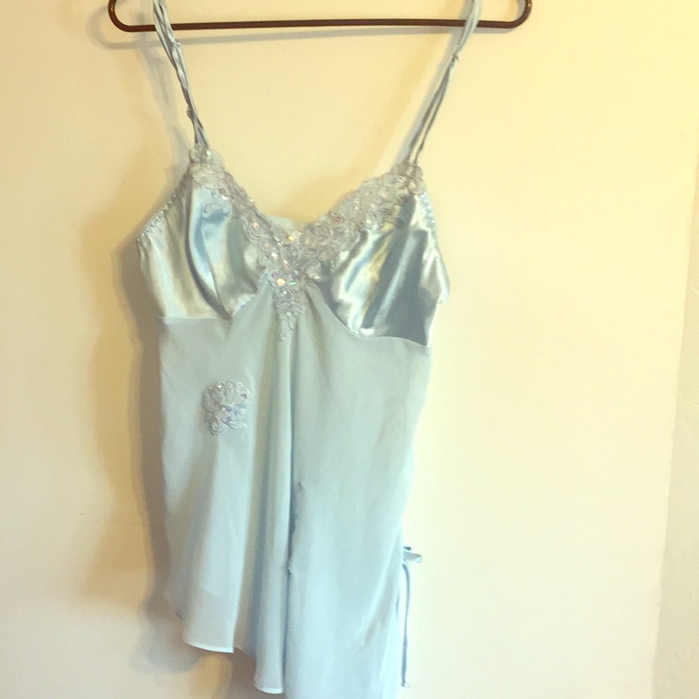 Light blue Frederick's sheer asymetrical pj top